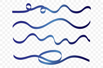 Set Blue Curly Ribbons Isolated On Transparent Background. Vector Illustration