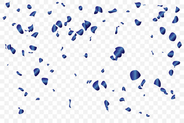 Many Falling Blue Tiny Confetti On Transparent Background. Vector