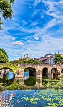 Metz, view on the riverside with beautiful old buildings