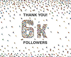 Thank you followers peoples, 6k online social group, happy banner celebrate, Vector