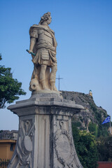 Fototapeta na wymiar Statue of Count Schulenburg in front of the Old Fortress of Corfu, Greece