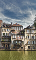 Metz, view on the riverside with beautiful old buildings