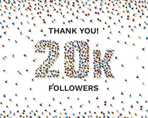 Thank you followers peoples, 20k online social group, happy banner celebrate, Vector