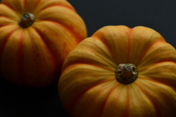 Fresh orange pumpkins isolated on black background.