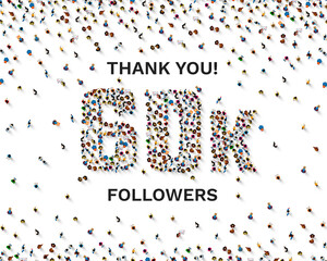 Thank you followers peoples, 60k online social group, happy banner celebrate, Vector