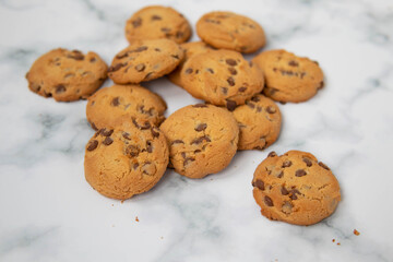 chocolate cookies on a marble background