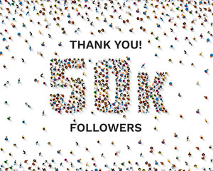 Thank you followers peoples, 50k online social group, happy banner celebrate, Vector