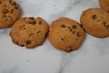 chocolate cookies on a marble background