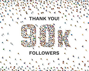 Thank you followers peoples, 90k online social group, happy banner celebrate, Vector
