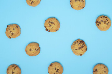 chocolate cookies on a blue background
