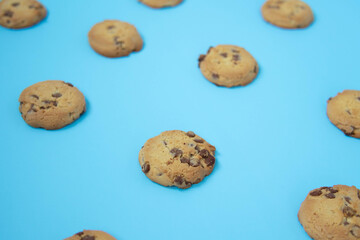 chocolate cookies on a blue background