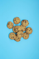 chocolate cookies on a blue background