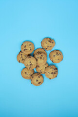 chocolate cookies on a blue background