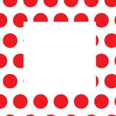 Polka dots pattern. Red circles on white background with white square. 