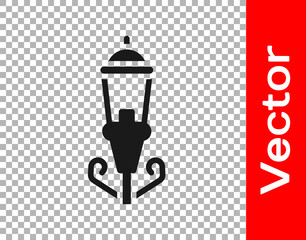 Black Vintage street light icon isolated on transparent background. Vector.