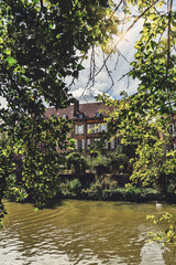 Metz, view on the riverside with beautiful old buildings
