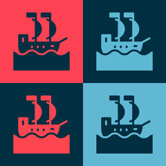 Pop art Sailboat or sailing ship icon isolated on color background. Sail boat marine cruise travel. Vector.