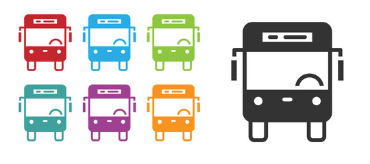 Black Bus icon isolated on white background. Transportation concept. Bus tour transport sign. Tourism or public vehicle symbol. Set icons colorful. Vector.