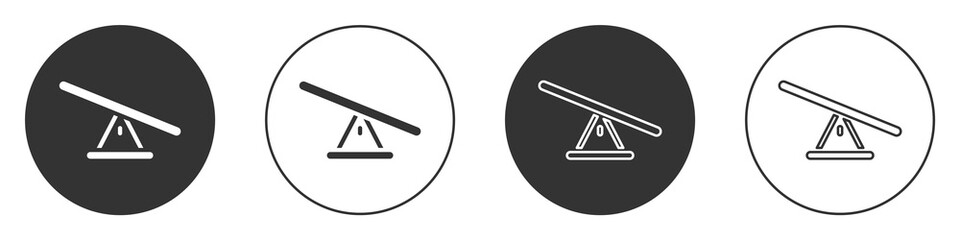 Fototapeta premium Black Seesaw icon isolated on white background. Teeter equal board. Playground symbol. Circle button. Vector.