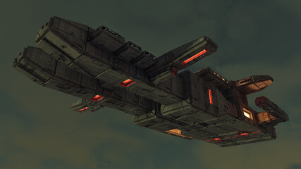 3d render. Spaceship and futuristic unidentified flying object