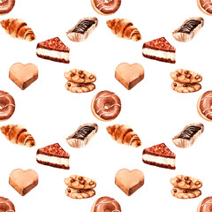 watercolor drawings of food - seamless pattern of sweets, chocolate