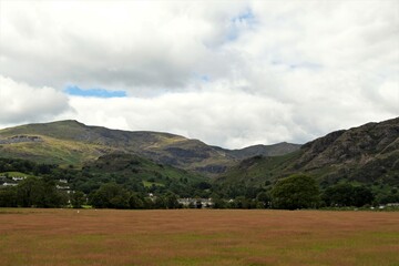 Mountain landscape with blue sky, at Coniston, in the Lake District, Cumbria, England.