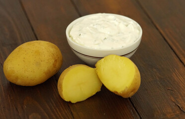 Fresh baked potatos and herb quark
