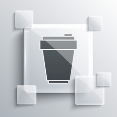 Grey Fitness shaker icon isolated on grey background. Sports shaker bottle with lid for water and protein cocktails. Square glass panels. Vector.