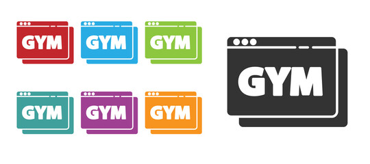 Fototapeta na wymiar Black Online fitness and training icon isolated on white background. Set icons colorful. Vector.