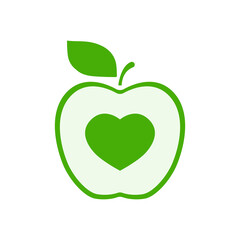 Green apple heart icon. Simple icon apple and heart.