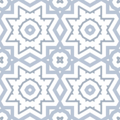 Cartoon geometric linear seamless pattern. Fantasy oriental mosaic background with different geo shapes. Arabesque tile wrapping paper. Vector illustration.      