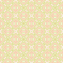 Fototapeta premium Cartoon geometric linear seamless pattern. Fantasy oriental mosaic background with different geo shapes. Arabesque tile wrapping paper. Vector illustration. 