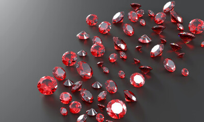 Ruby Gem Diamond group placed on dark background 3d rendering.