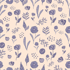 seamless pattern, flowers, vector, freehand drawing