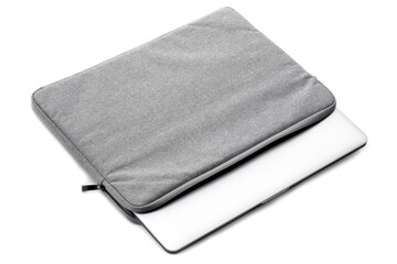 Canvas Polyester texture synthetical textile laptop bag on white background.