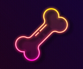 Glowing neon line Dog bone icon isolated on black background. Pets food symbol. Vector.