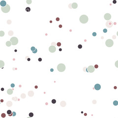 Cartoon colorful geo polka dot seamless pattern with chaotic dots. Confetti wrapping paper with circles. Messy geometric infinity background.  Vector illustration.  