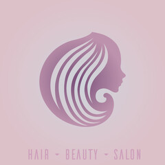 Hair salon and beauty studio vector illustration.Beautiful woman with wavy hairstyle and elegant makeup.Cosmetics and spa logo.Young lady portrait silhouette.Cute female face.
