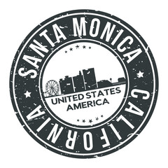 Santa Monica California USA Round Stamp Icon Skyline City Design Badge Rubber.