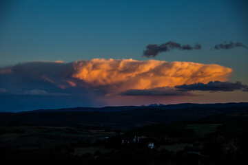 Sunset and clouds storm in Montserrat, Barcelona, Spain
