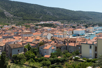 Naklejka na ściany i meble Panoramic view of Cres town on island of Cres, Adriatic sea, Croatia, Europe.