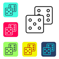 Black line Game dice icon isolated on white background. Casino gambling. Set icons in color square buttons. Vector.
