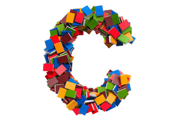 Letter C from colored books. 3D rendering