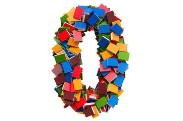 Number 0 from colored books. 3D rendering