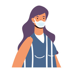 young woman wearing medical mask character