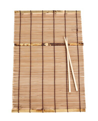 wooden sushi mat isolated on white background
