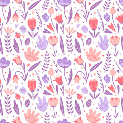 Seamless pattern with flowers for greeting card. To birthday celebrate, Valentine's day. Romantic postcard. Vector backgdound on white background