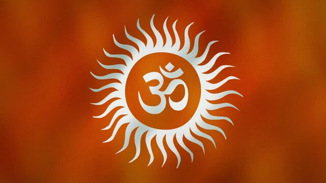 Waving Orange Om Flag, Symbol of Hinduism