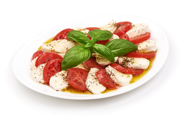 Caprese salad, isolated on white background