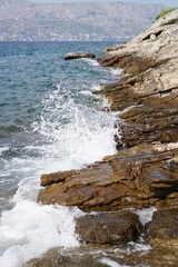 Rocky coas with crashing waves